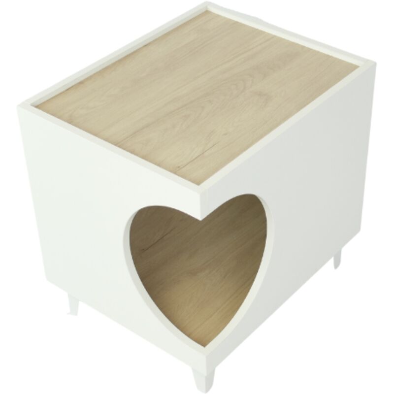 Skraut Home - Beistelltisch - Hunde und Katzenhaus ellie - Weiß/Eiche - Seiteneingang, 1 Tür - Hunde- und Katzenschrank, für Katzenklo - Wohnzimmer