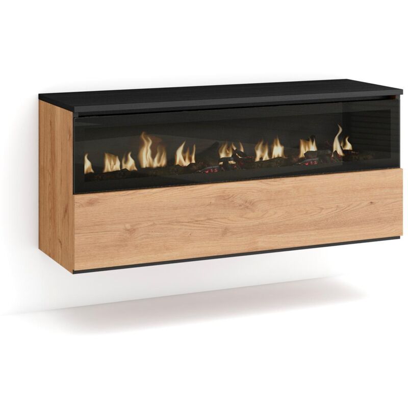 Elektrokamin led, Elektrische Kamine, 102x45x35cm, 1 Öffnung, 1 Tür, Elektrokamin. Maße, Hängend, Moderner Stil, Eiche Schwarz - Skraut Home