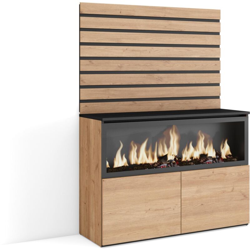 Sideboard, Kommode, Aufbewahrungsschrank, 107x145x35 cm, Für Schlafzimmer, Zimmer, Elektrokamin xxl, Moderner Stil, Eiche - Skraut Home