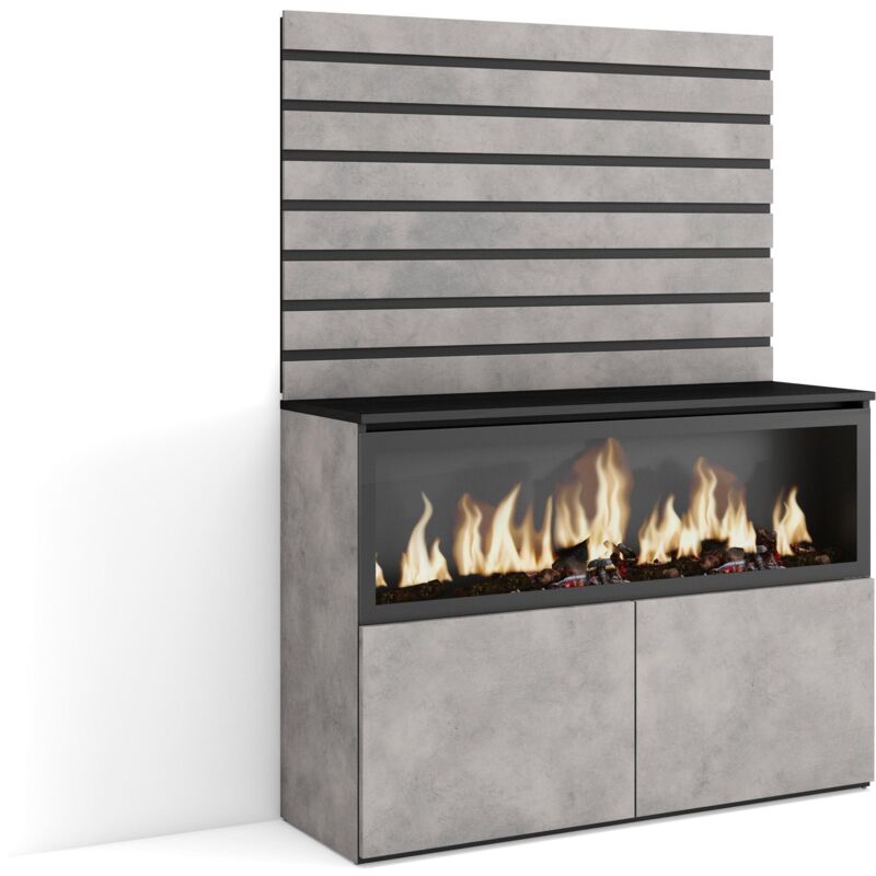 Skraut Home - Sideboard, Kommode, Aufbewahrungsschrank, 107x145x35 cm, Für Schlafzimmer, Zimmer, Elektrokamin XXL, Moderner Stil, Zementgrau