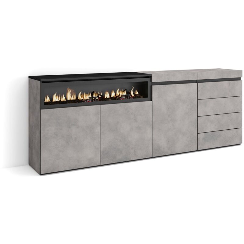 Skraut Home - Sideboard, Kommode, Aufbewahrungsschrank, 207x75x35 cm, Für Schlafzimmer, Zimmer, Elektrokamin., Kommode mit Schubladen, Moderner Stil,