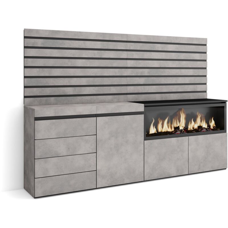 Skraut Home - Sideboard, Kommode, Aufbewahrungsschrank, 214x145x35 cm, Für Schlafzimmer, Zimmer, Elektrokamin XXL, Kommode mit Schubladen, Moderner