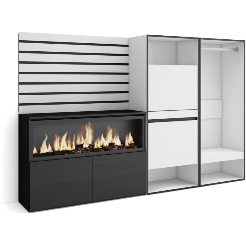 Sideboard, Kommode, Aufbewahrungsschrank, 227x145x35 cm, Für Schlafzimmer, Zimmer, Elektrokamin xxl, Schuhschrank, Offener Kleiderschrank, Moderner