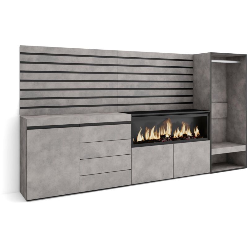 Skraut Home - Sideboard, Kommode, Aufbewahrungsschrank, 274x145x35 cm, Für Schlafzimmer, Zimmer, Elektrokamin XXL, Kommode mit Schubladen, Offener