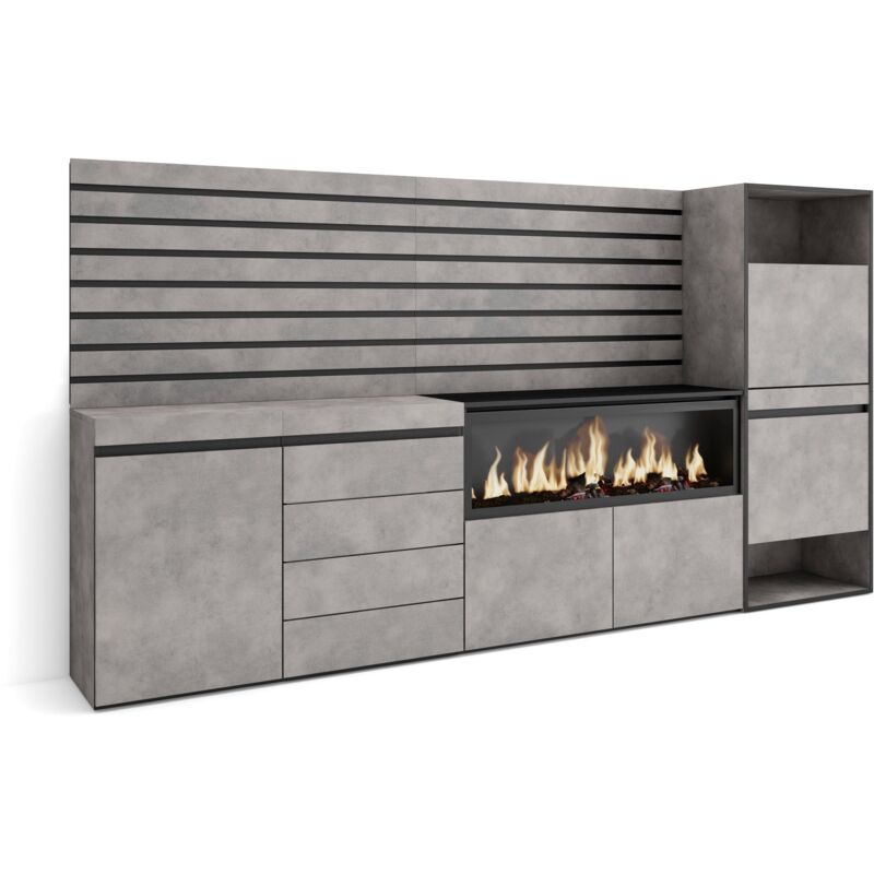 Skraut Home - Sideboard, Kommode, Aufbewahrungsschrank, 274x145x35 cm, Für Schlafzimmer, Zimmer, Elektrokamin XXL, Kommode mit Schubladen,