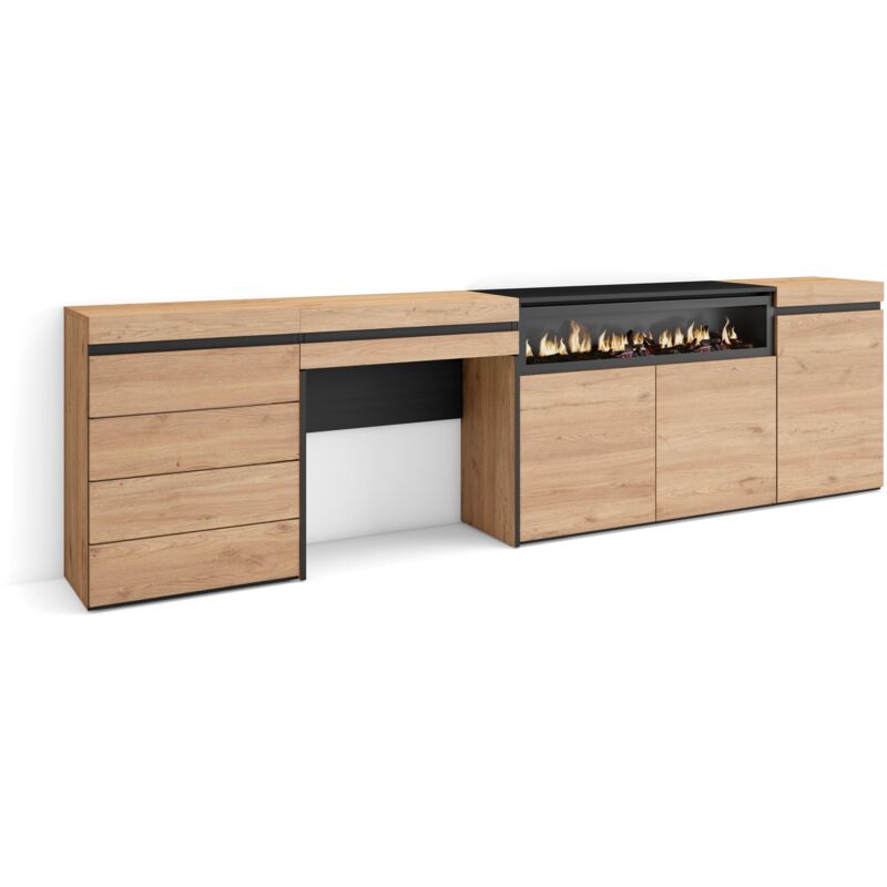 Skraut Home - Sideboard, Kommode, Aufbewahrungsschrank, 277x75x35 cm, Für Schlafzimmer, Zimmer, Elektrokamin., Kommode mit Schubladen, Schminktisch,
