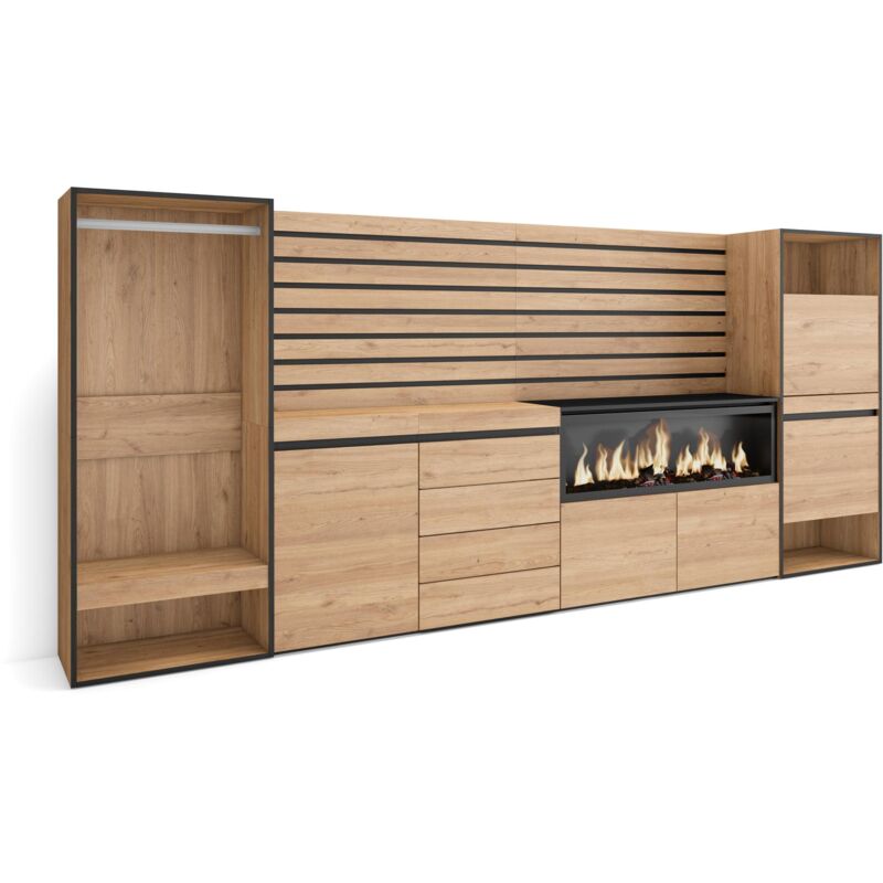 Sideboard, Kommode, Aufbewahrungsschrank, 334x145x35 cm, Für Schlafzimmer, Zimmer, Elektrokamin xxl, Kommode mit Schubladen, Schuhschrank, Offener