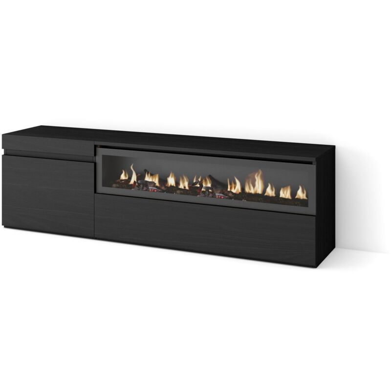 TV-Schrank, Lowboard, für Wohnzimmer und Esszimmer, 150x45x35cm, Für TV-Geräte bis zu 65', Elektrokamin. Maße, Moderner Stil, Schwarz - Skraut Home