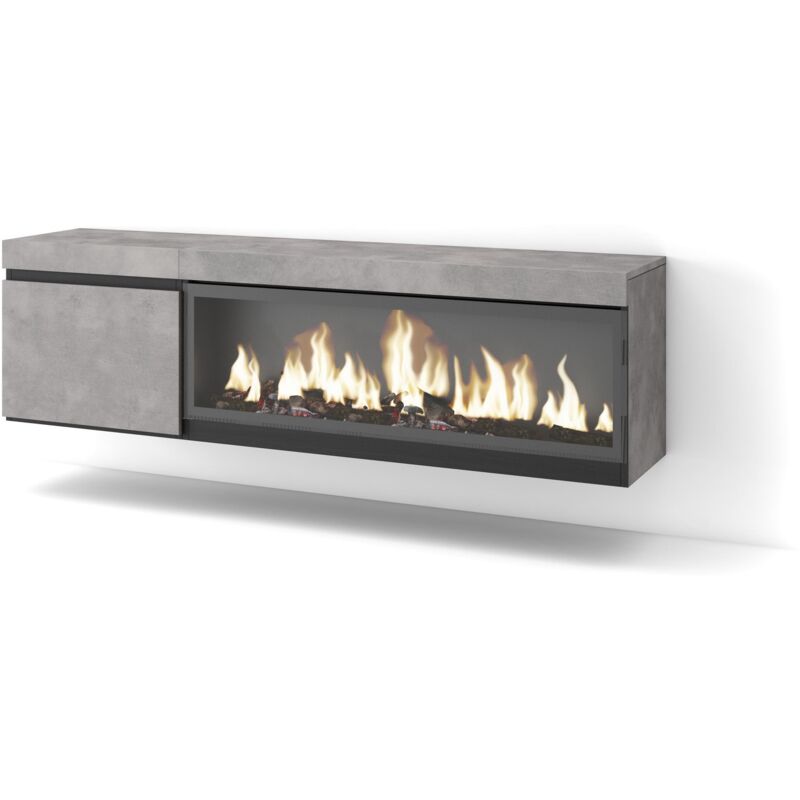 Skraut Home - TV-Schrank, Lowboard, für Wohnzimmer und Esszimmer, 160, Für TV-Geräte bis zu 65', Elektrokamin xxl, Hängend, Moderner Stil, Zementgrau