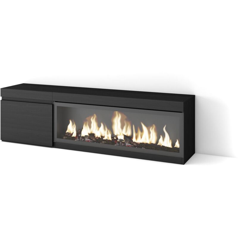 Skraut Home - TV-Schrank, Lowboard, für Wohnzimmer und Esszimmer, 160, Für TV-Geräte bis zu 65', Elektrokamin xxl, Moderner Stil, Schwarz