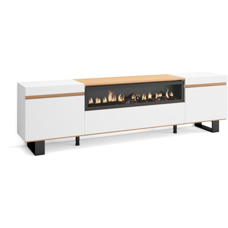 Skraut Home - TV-Schrank, Lowboard, für Wohnzimmer und Esszimmer, 200x35x57cm, Für TV-Geräte bis zu 80', Elektrokamin., Industriedesign, Moderner