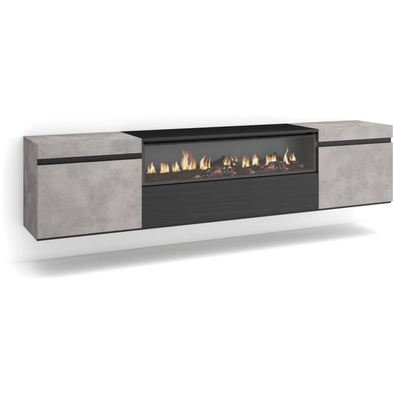 Skraut Home - TV-Schrank, Lowboard, für Wohnzimmer und Esszimmer, 200x45x35cm, Für TV-Geräte bis zu 80', Elektrokamin. Maße, Hängend, Moderner Stil,