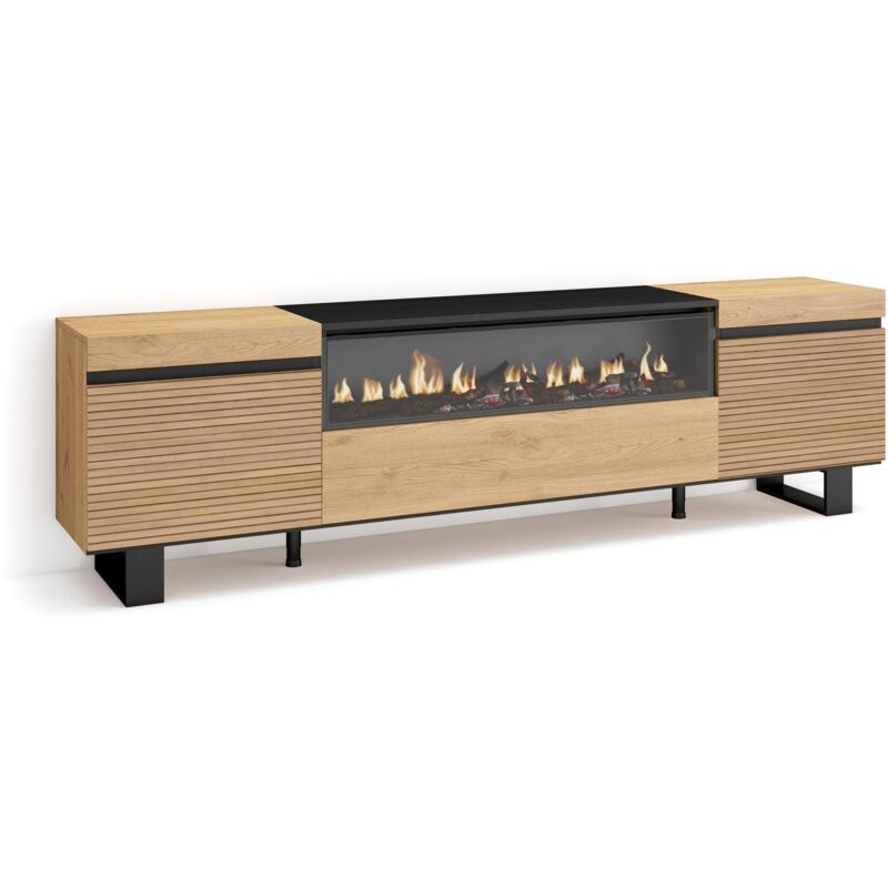 Skraut Home - TV-Schrank, Lowboard, für Wohnzimmer und Esszimmer, 200x57x35cm, Für TV-Geräte bis zu 80', Elektrokamin. , Industriedesign, Moderner
