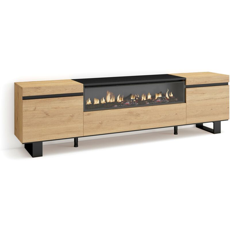 Skraut Home - TV-Schrank, Lowboard, für Wohnzimmer und Esszimmer, 200x57x35cm, Für TV-Geräte bis zu 80', Elektrokamin. Maße, Industriedesign,