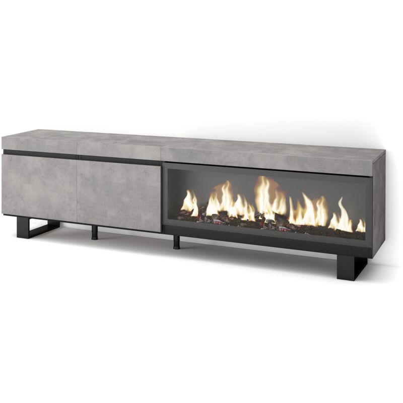 Skraut Home - TV-Schrank, Lowboard, für Wohnzimmer und Esszimmer, 210, Für TV-Geräte bis zu 80', Elektrokamin xxl, Industriedesign, Moderner Stil,