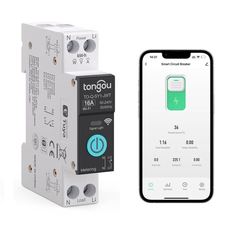 Mumu - Smart Switch, 1P WiFi Smart Circuit Breaker, 16A diy Smart Switch Kompatibel mit Alexa, Google Assistant, Smart Life, tuya – Messung,