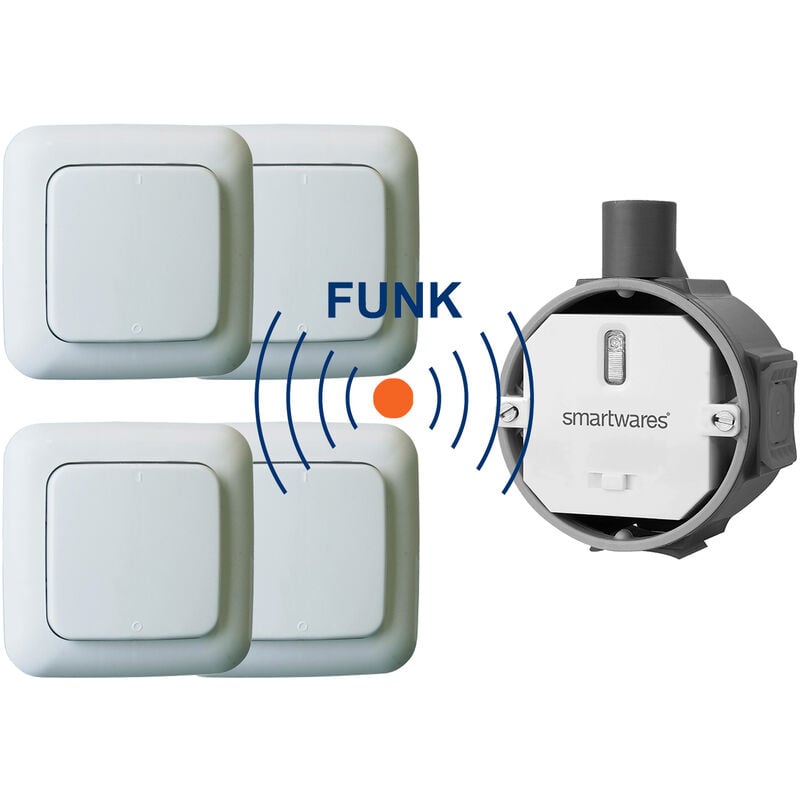 SmartHome Funk Schalter Set - Funk-Einbauschalter + 4 x Funk-Wandschalter Taster