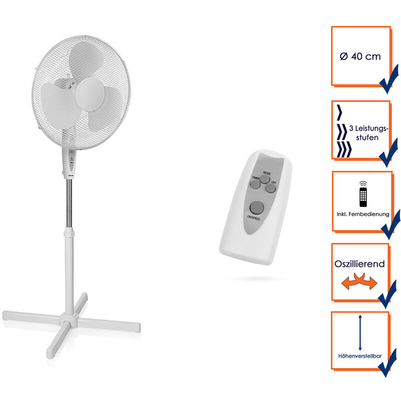 Standventilator Oszillierend Timer Fernbedienung Höhe 105-125cm
