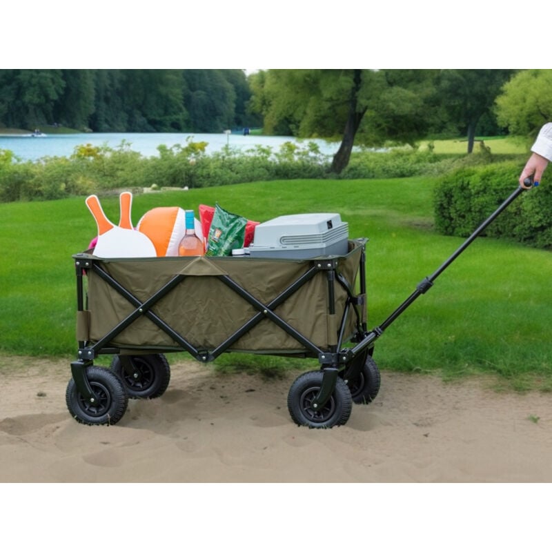 Bollerwagen in Grün klappbar Luftreifen, Ladegewicht bis 70kg