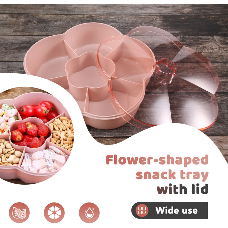Snack Aufbewahrungs Box, Blumen Form Snack Tablett mit Deckel, Nuss Bonbon Aufbewahrungs Box für Lebensmittel, Obst Box Trocken Obst BehäLter, Rosa