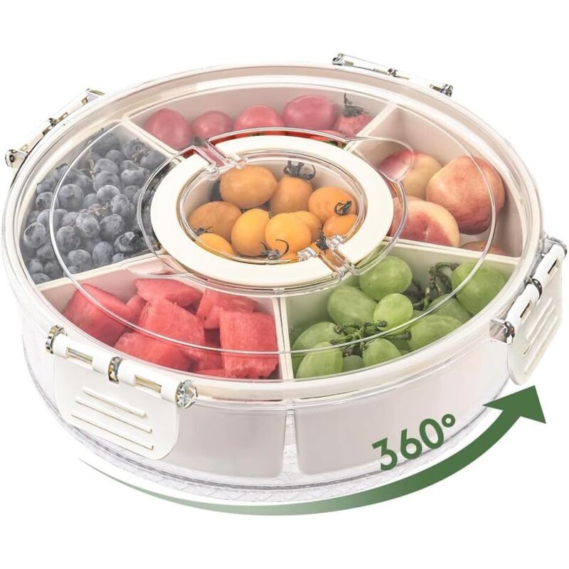 Snackbox mit 6 Fächern, drehbare Snackschale, Organizer für Picknicks und Familientreffen, abnehmbarer Snack-Schleuder für Süßigkeiten, Obst, Nüsse,