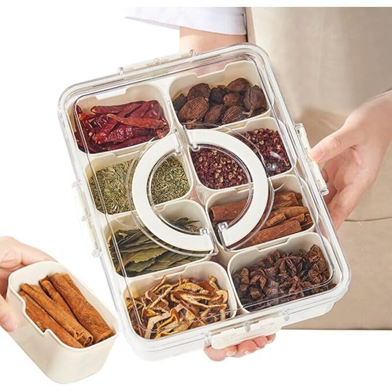 Snackschale mit Deckel, Aufbewahrungsbox, Snackteller mit 8 Fächern, Snack Schalen Platte, Snackbox Organizer für Gewürzbehälter SüßIgkeiten Veggie