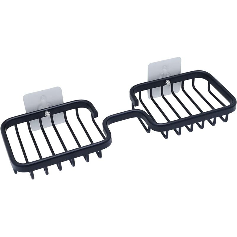 Soap Dish, Double Bar Soap Dish, Self Adhesive Shower Soap Dish Bathroom Soap Dish, Aviation Aluminum Soap Dish (Black)