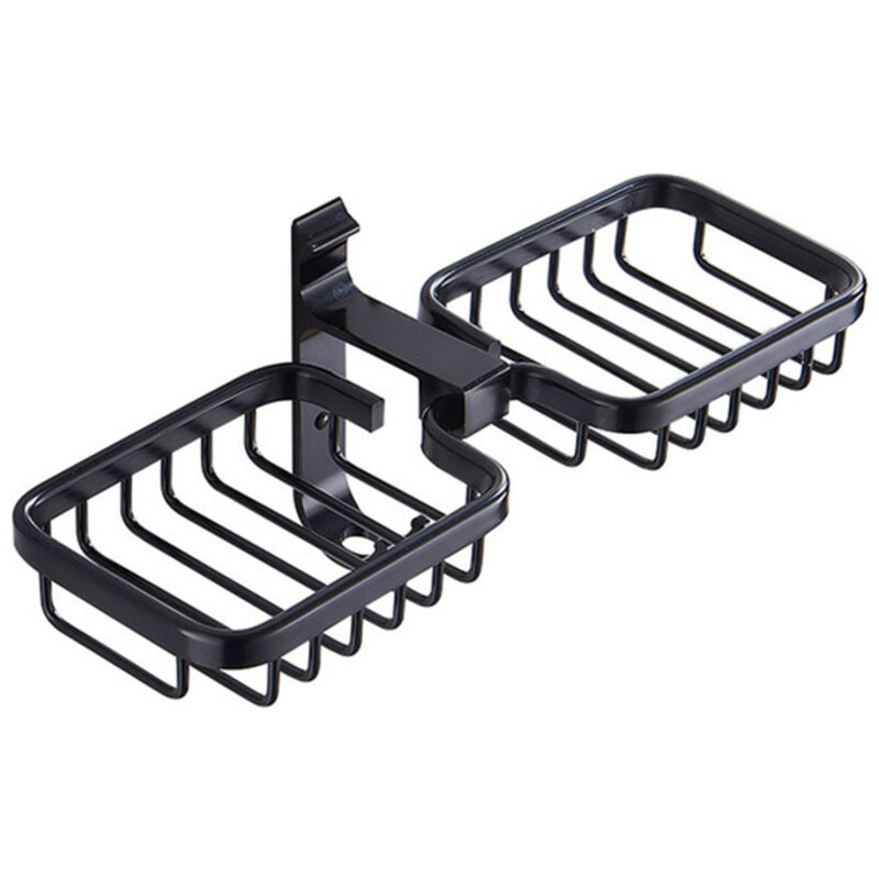 Soap Dish, Double Bar Soap Dish, Self Adhesive Shower Soap Holder Bathroom Soap Dish, Aerospace Aluminum Soap Sponge Holder (Black)