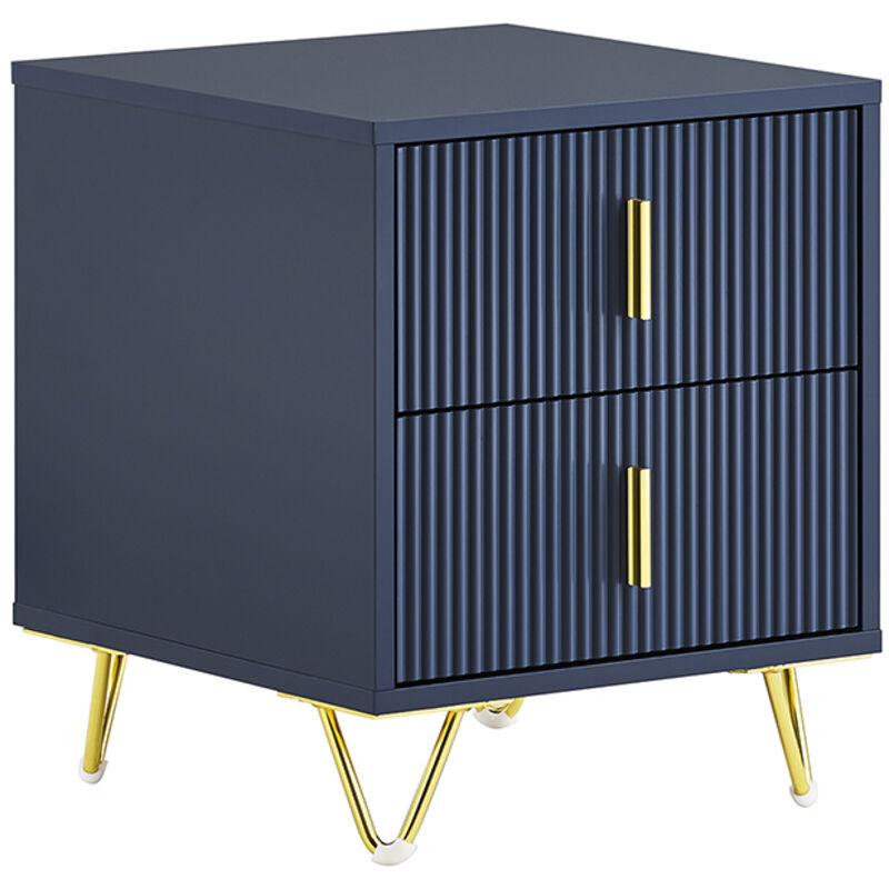 SoBuy Nachttisch, Nachttisch mit 2 Schubläden, moderner Beistelltisch für Schlafzimmer und Wohnzimmer, Blau L40 x B40 x H47 cm FBT115-B