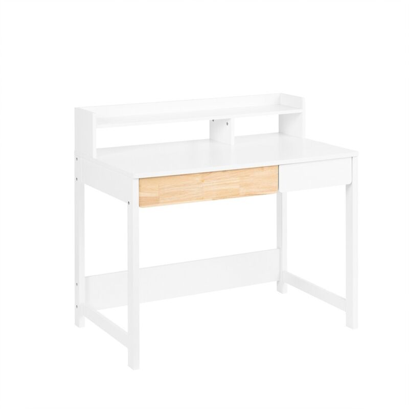 SoBuy FWT106-W Computerarbeitsplatz, Computer-Büro, Heimbüro, Schreibtisch, Arbeitsplatz mit 1 Ablagefach und 2 Schubladen für Büro, Wohnzimmer,