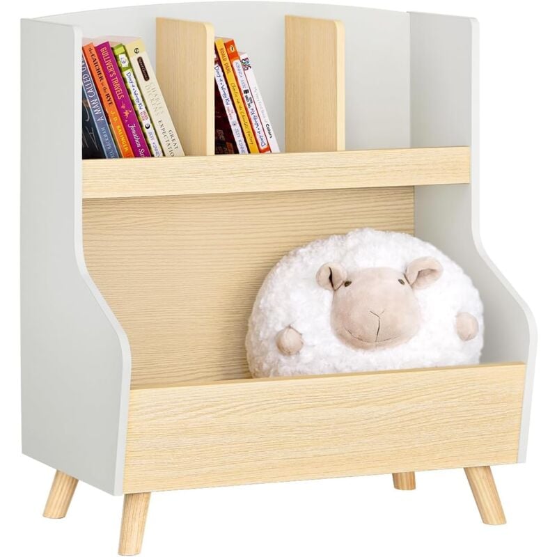 KMB105-HG Kinderregal Bücherregal Kinderzimmer Regal Aufbewahrungsregal für Kinder Kinderzimmer Möbel bht ca. 60x68x37cm Grau-Natur - Sobuy