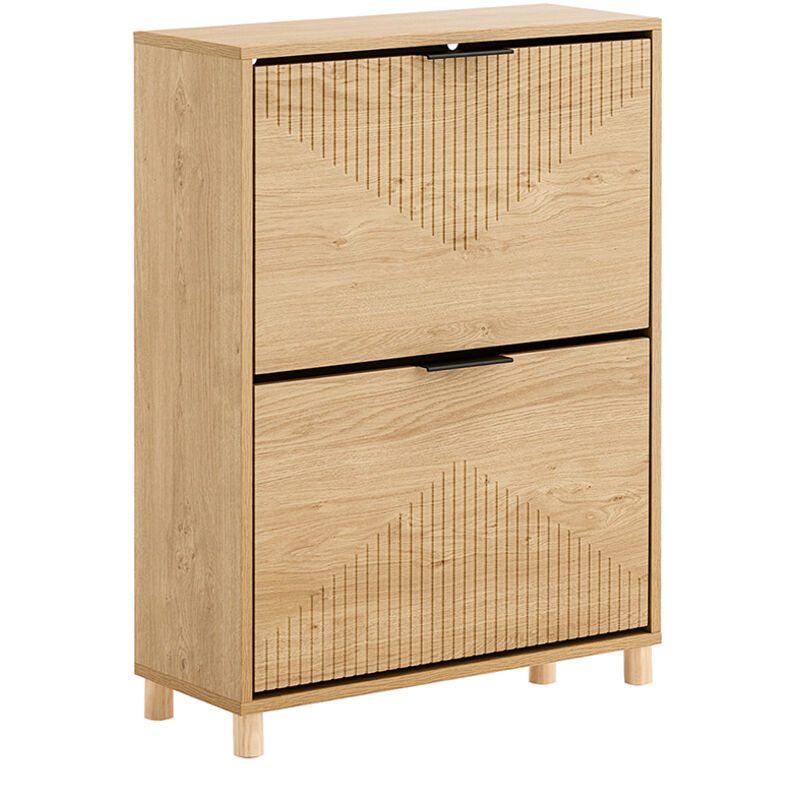 SoBuy Schuhschrank Eingang Regal mit 2 Klappen, Design Anti-Kipp-System, bis zur Größe EU 47, Schuhschrank für 8 Paar, helles Holz, 60 x 24 x 83 cm,