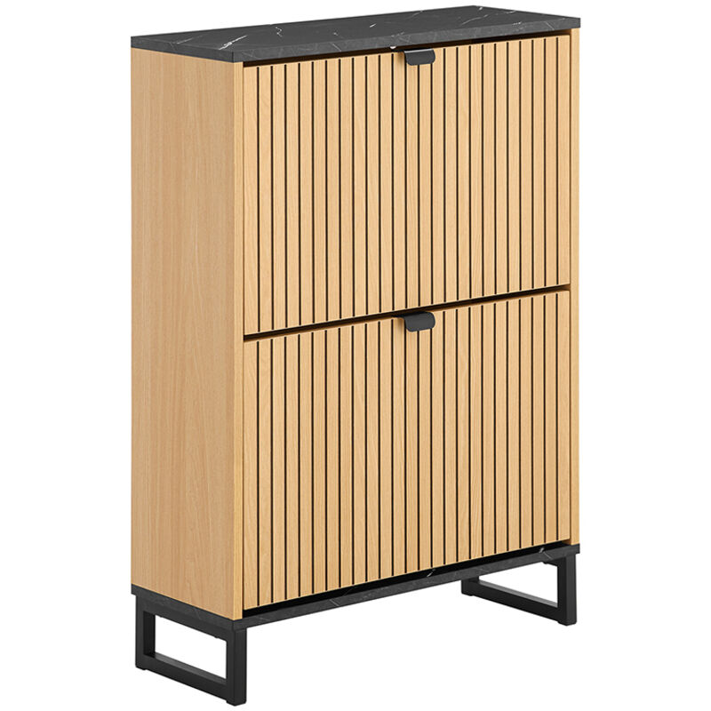 SoBuy Schuhschrank Eingang Schuhschrank Fin – Schuhranlage Kompakt & Skandinavisches Design – Für 8-12 Paare geeignet, Schwarz & Hellholz,