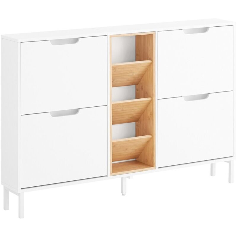 SoBuy Schuhschrank, Schuhräumung, Eingangsmöbel, Schuhschrank, Regalmöbel, Kommode mit 4 Klappen und 3 offenen Fächern, Aufbewahrungskiste,