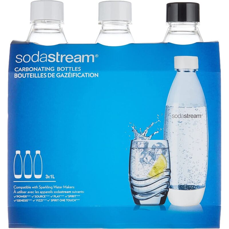 SodaStream Molten Flaschen für Source, Play, Power, Spirit, Fizzi und Genesis Carbonator, 1 Liter, 3er-Pack of 3 (3 x 1 L)