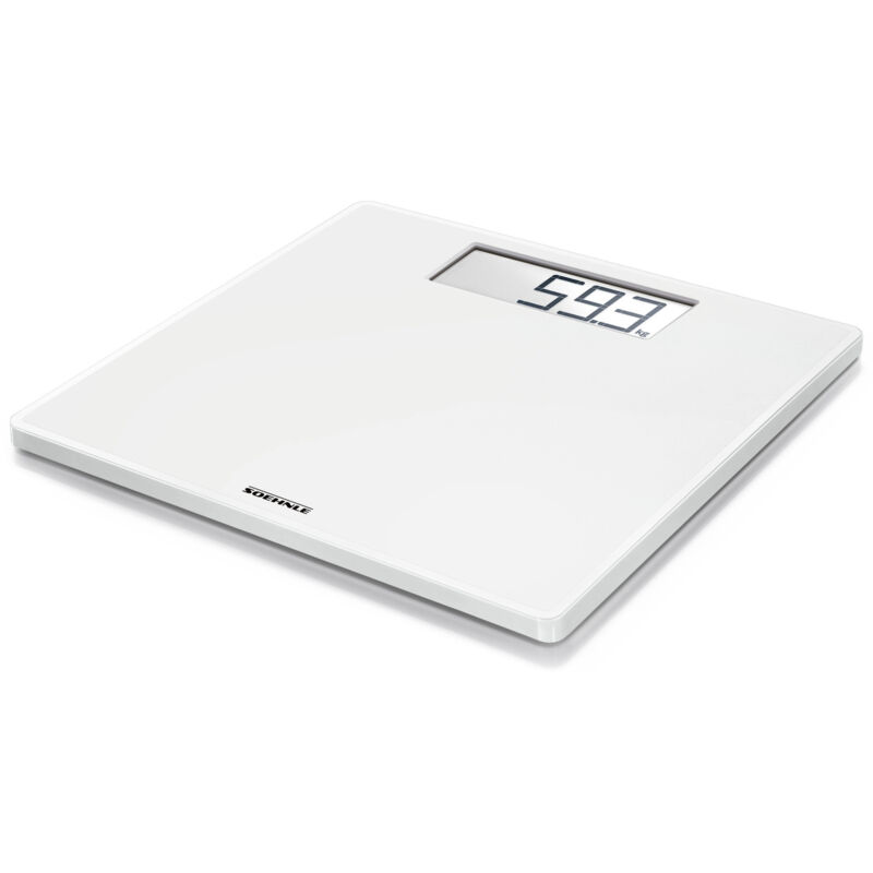 Soehnle Style Sense Safe 100 Personen Digitalwaage mit extragroßer LCD-Anzeige, Waage mit rutschhemmenden Standfüßen, flache Personenwaage, Weiß