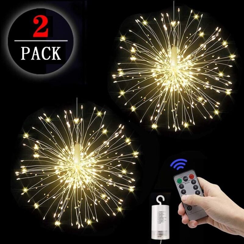 Stück Feuerwerk-Lichterketten, Starburst-Lichter, 120 LEDs, Kupferdraht, Feuerwerk-Lichterketten mit Fernbedienung, 8 Modi, wasserdicht, für Haus und