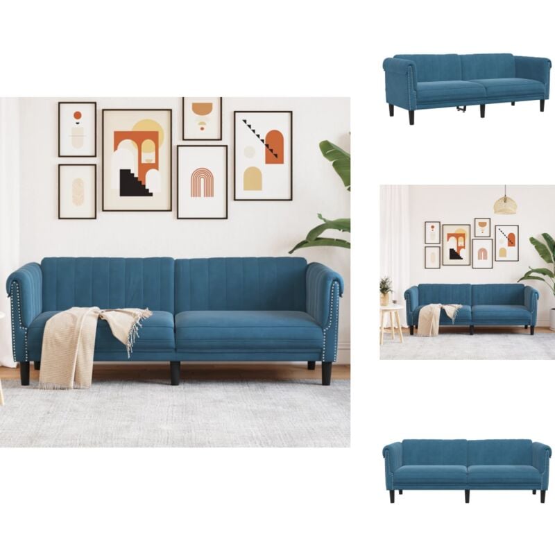 Vidaxl - Sofa 3-Sitzer Blau Samt - Samtsofa - 3-Sitzer Sofa - Wohnzimmersofa - Blau Sofa - Modernes Sofa