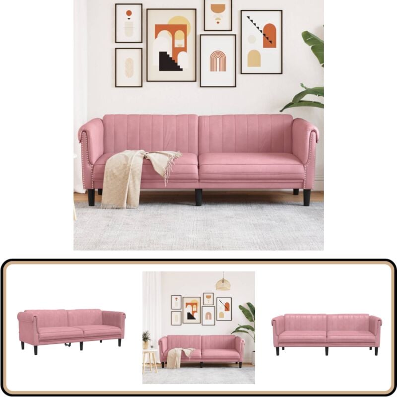 Sofa 3-Sitzer Rosa Samt - Samtsofa - Rosa Sofa - Wohnzimmersofa - 3-Sitzer Sofa - Gemütliches Sofa