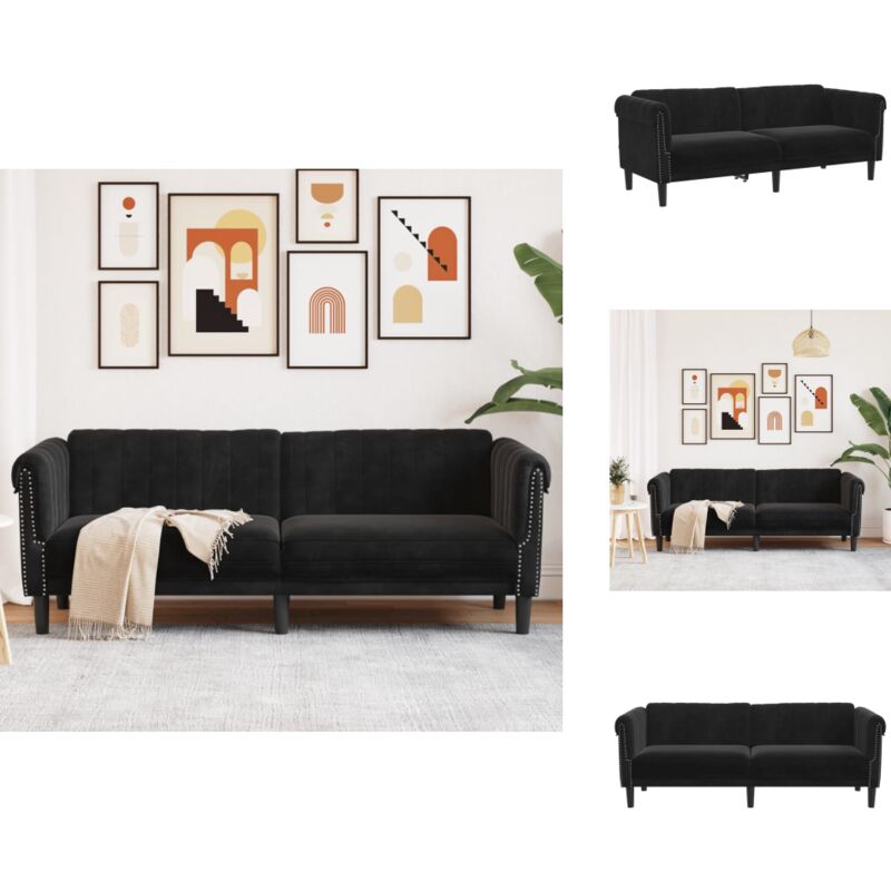 Sofa 3-Sitzer Schwarz Samt - Samtsofa - 3-Sitzer Sofa - Wohnzimmersofa - Schwarzes Sofa - Modernes Sofa