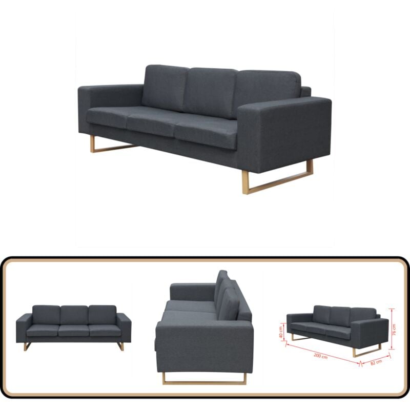Sofa 3-Sitzer Stoff Dunkelgrau - Sofas - Wohnlandschaft - 3-Sitzer Sofa - Grau Sofa - Ecksofa