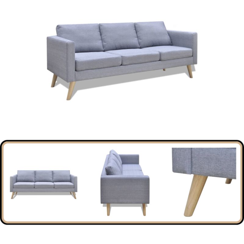 Vidaxl - Sofa 3-Sitzer Stoff Hellgrau - 3-Sitzer Sofa - Wohnzimmersofa - Grau Sofa - Couch - Polstersofa