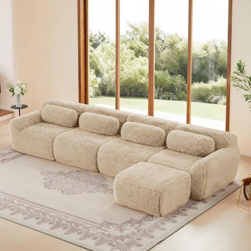 Sofa 4-Sitzer L-Form Sofa mit Bettfunktion, modulares Sofa Wohnzimmer