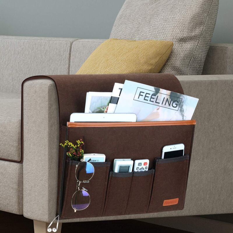 Sofa-Armlehnen-Organizer, Aufbewahrungstasche für Stühle mit 5 Fächern, Stuhlbezug für Fernbedienung, iPad, Zeitschriften, Brille (Braun)