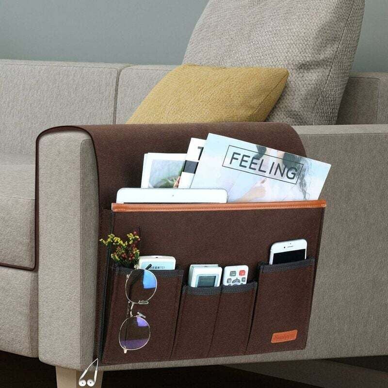 Sofa-Armlehnen-Organizer, Sessel-Aufbewahrungstasche mit 5 Taschen, Stuhlbezug für Fernbedienung, iPad, Zeitschriften, Brillen (braun)