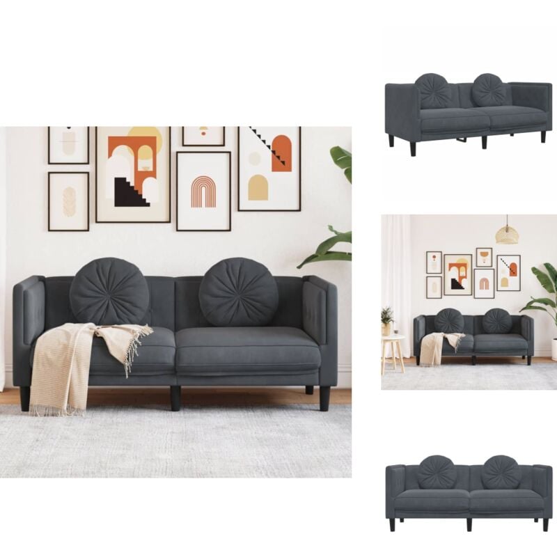 Sofa mit Kissen 2-Sitzer Dunkelgrau Samt - Samtsofa - Wohnzimmersofa - 2-Sitzer Sofa - Grau Sofa - Modernes Sofa