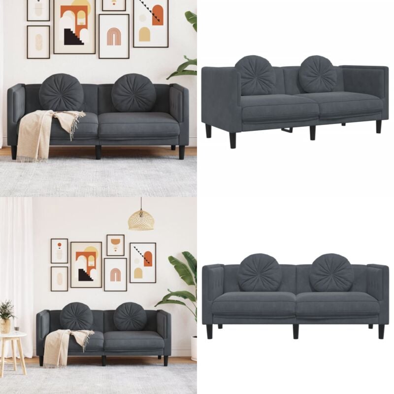 Sofa mit Kissen 2-Sitzer Dunkelgrau Samt - Samtsofa - Wohnzimmersofa - 2-Sitzer Sofa - Grau Sofa - Modernes Sofa - Home & Living