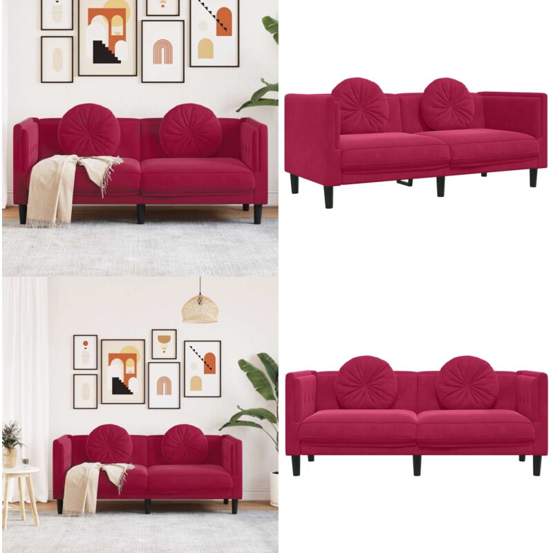 Sofa mit Kissen 2-Sitzer Weinrot Samt - Samtsofa - Wohnzimmersofa - 2-Sitzer Sofa - Couch - Weinrot Sofa - Home & Living