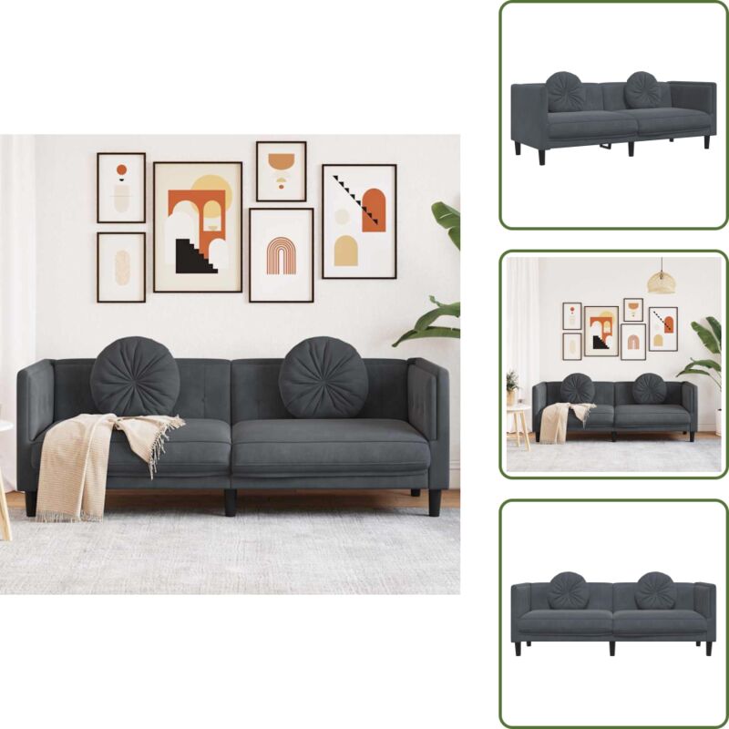 Sofa mit Kissen 3-Sitzer Dunkelgrau Samt - Samtsofa - Wohnlandschaft - 3er Sofa - Grau Sofa - Gemütliches Sofa