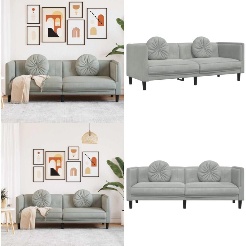 Sofa mit Kissen 3-Sitzer Hellgrau Samt - Samtsofa - Wohnlandschaft - 3-Sitzer Sofa - Grau Sofa - Modernes Sofa - Home & Living
